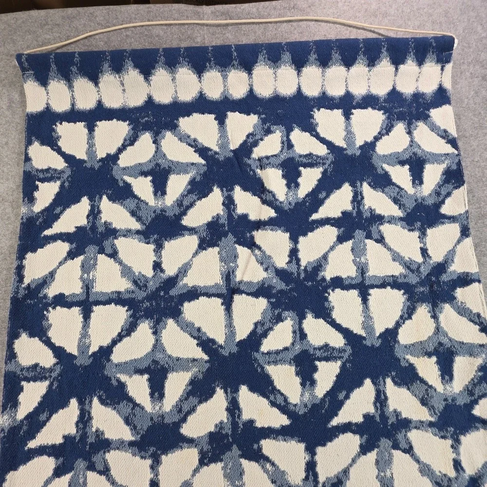 Indigo Blue Wall Hanging Tapestry Woven Cotton Fringe Boho Tie Dye Art  51